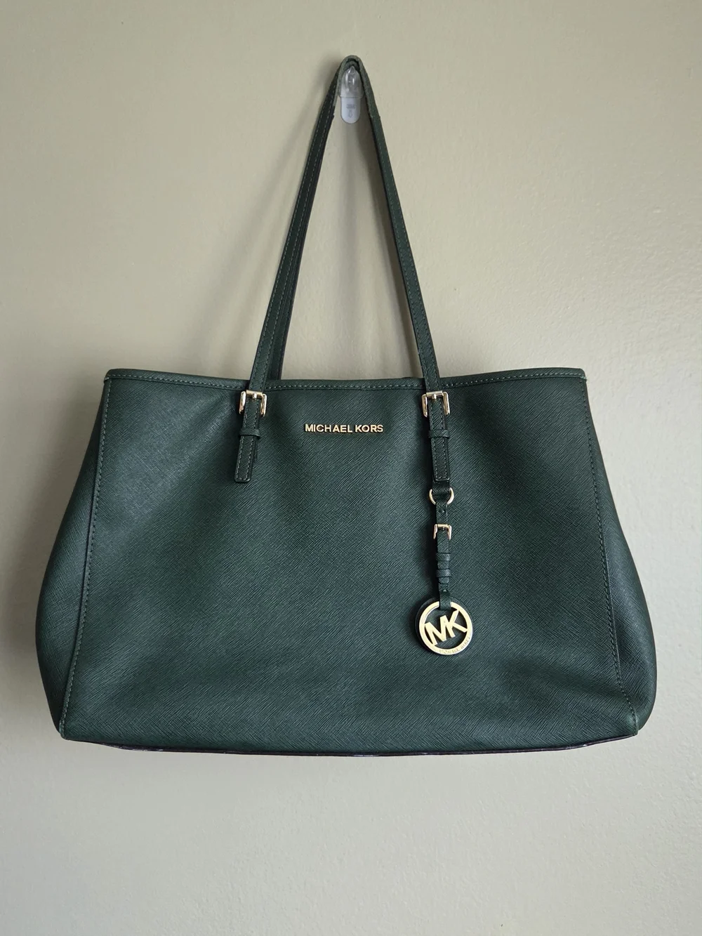 Michael Kors Emerald Green Saffiano Leather Tote with Gold Hardware